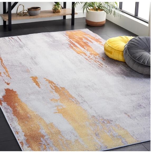 SAFAVIEH Washable Rug Tacoma Collection - 6' x 9', Grey & Rust, Slip Resistant & - Picture 1 of 6